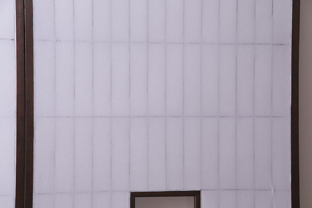 アンティーク建具　山水図の透かしが目を引く額入り障子戸2枚セット(引き戸)(R-037727)