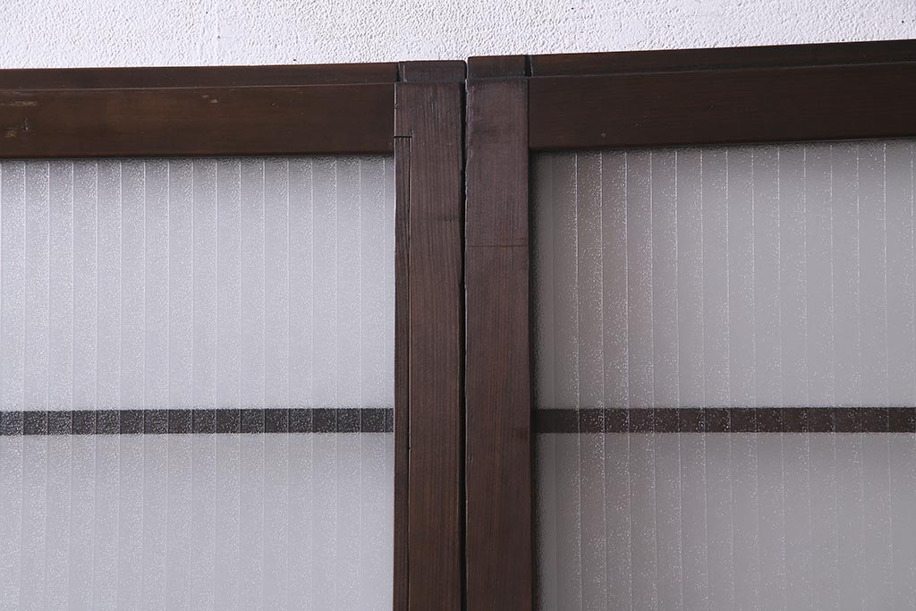 アンティーク建具　銀モールガラス　レトロであたたかみのあるガラス戸2枚セット(引き戸)(R-037737)