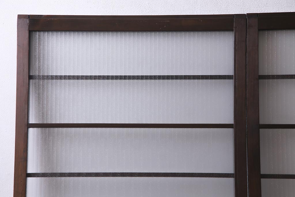 アンティーク建具　銀モールガラス　レトロであたたかみのあるガラス戸2枚セット(引き戸)(R-037737)