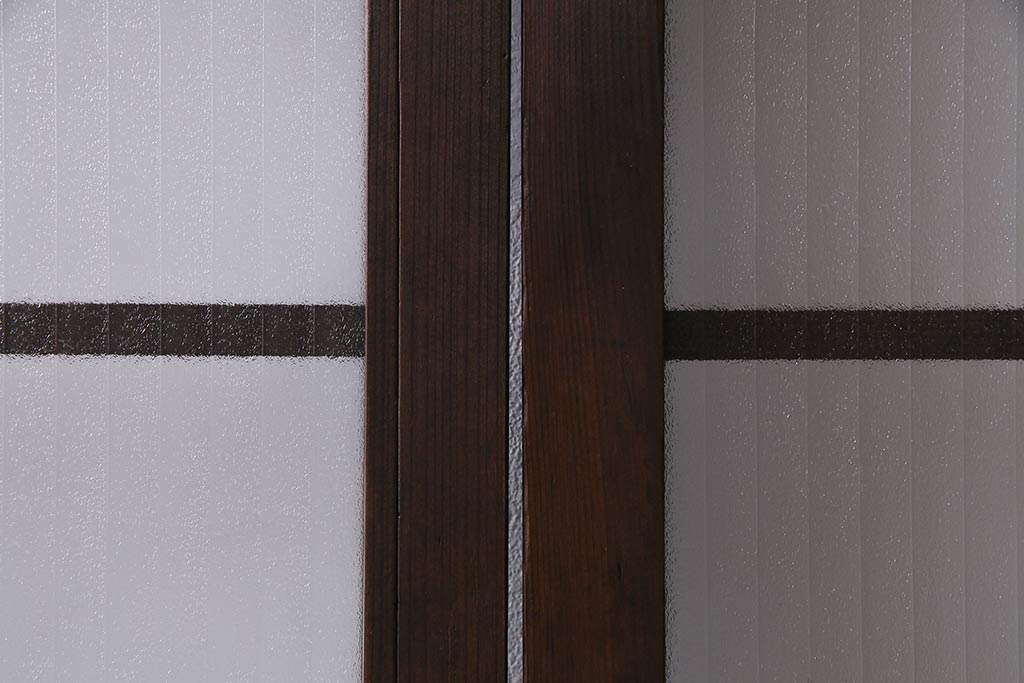 アンティーク建具　銀モールガラス　レトロであたたかみのあるガラス戸2枚セット(引き戸)(R-037737)