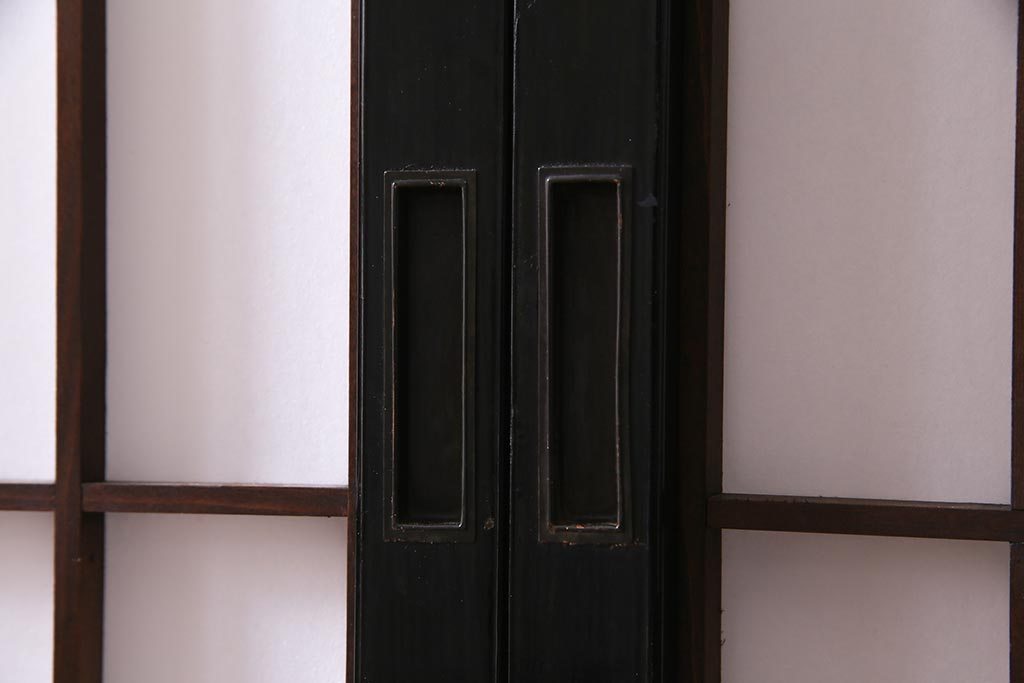 アンティーク建具　腰板ケヤキ材　黒い縁取りが格好良い障子戸2枚セット(引き戸)(R-037741)