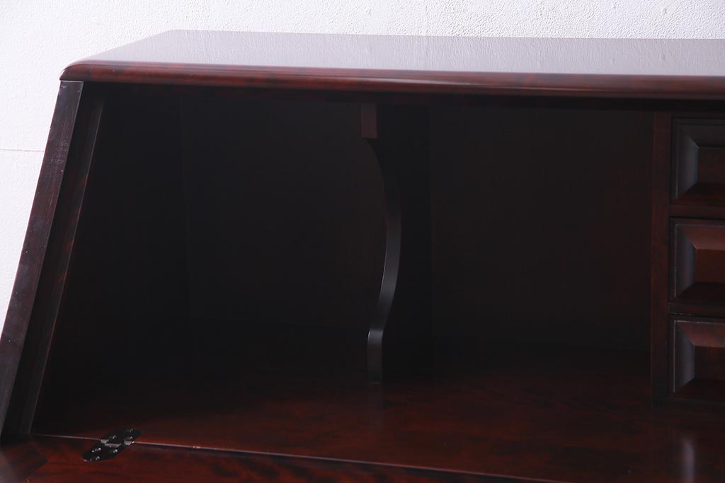 中古　民芸家具　機能的で高級感のあるライティングビューロー(デスク、机、在宅ワーク、在宅用棚)(R-037753)