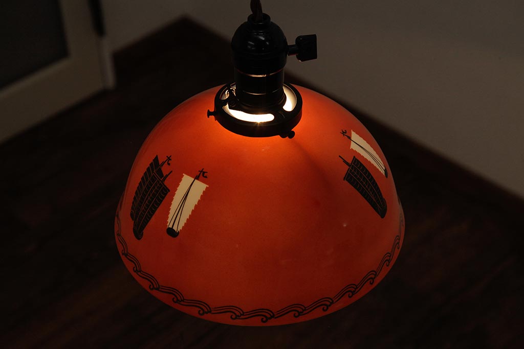 アンティーク照明　オールドノリタケ(則武、日本陶器)　帆船図柄　ペンダントライト(吊り下げ照明)(R-037755)