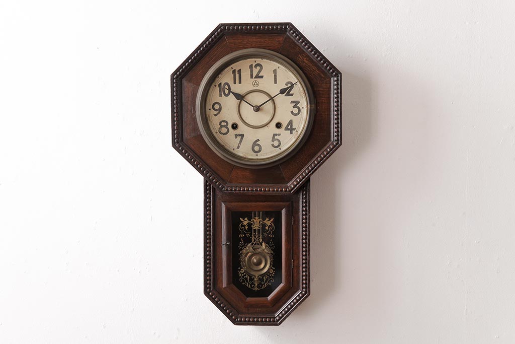 アンティーク雑貨 上品でレトロなデザインの八角掛け時計(柱時計 