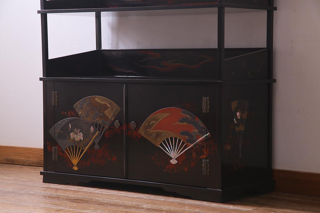 ビンテージ　国産工芸家具　漆塗り・螺鈿細工　上質な和の雰囲気漂う茶棚(飾り棚、収納棚、ヴィンテージ)(R-037788)
