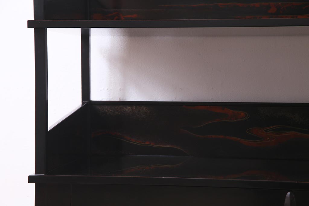 ビンテージ　国産工芸家具　漆塗り・螺鈿細工　上質な和の雰囲気漂う茶棚(飾り棚、収納棚、ヴィンテージ)(R-037788)