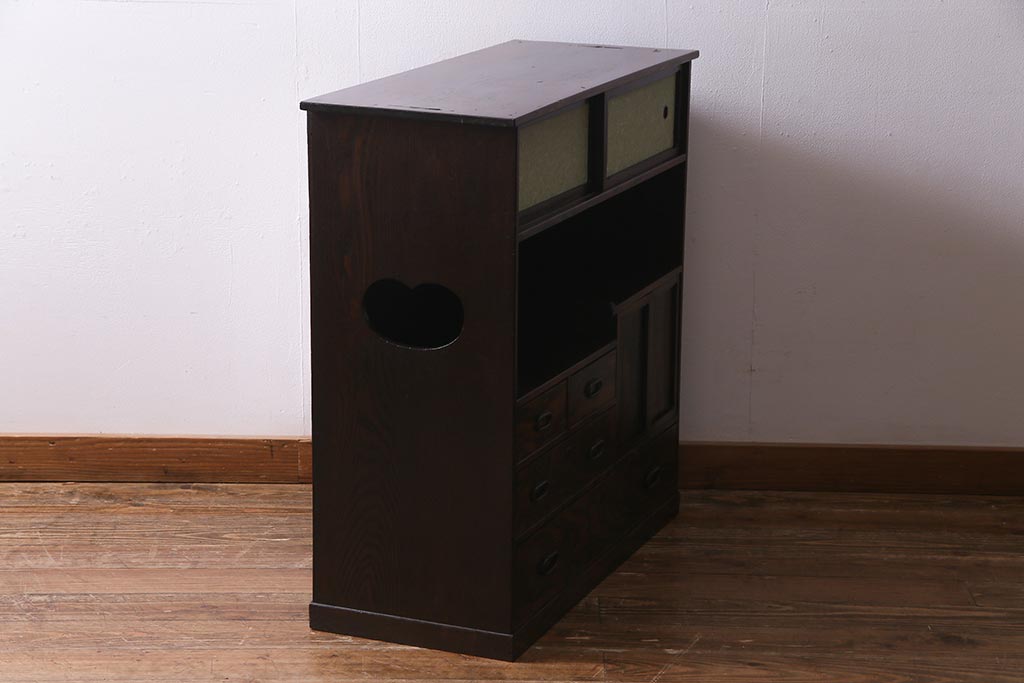 縞黒檀貼りの昭和レトロ茶棚 昭和中期 古録展 送料別 Hサイズ