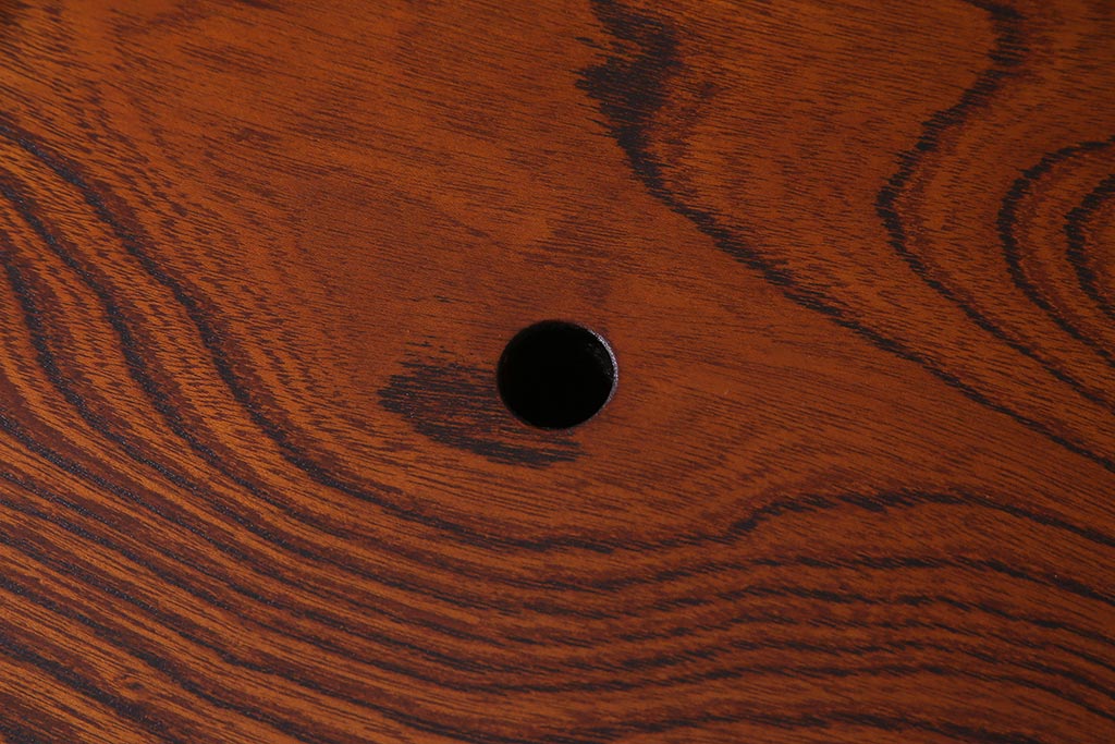 中古　民芸家具　ケヤキ材　乱れ杢　迫力のある杢目の流れが見事な関西火鉢(長火鉢、囲炉裏、座卓)(R-037813)
