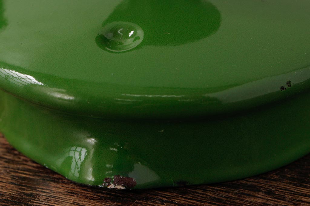 ヴィンテージ雑貨　ポーランド製　レトロなグリーンがおしゃれなホーローケトル(キッチン雑貨、やかん、ビンテージ)(R-037821)