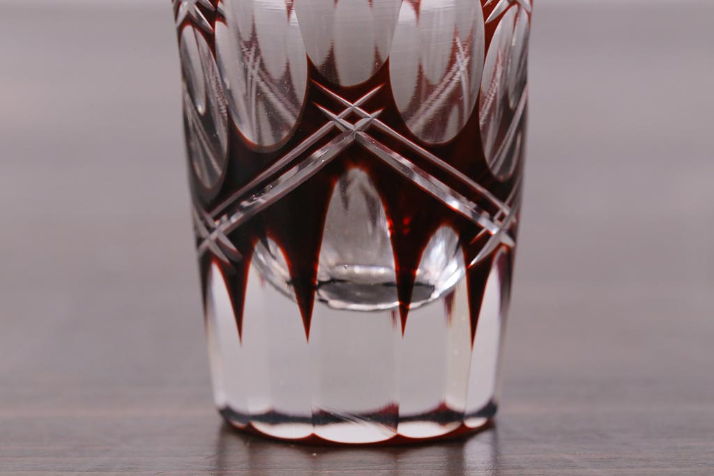 アンティーク雑貨　昭和初期　和ガラス　切子ショットグラス2点(酒器)(R-037841)