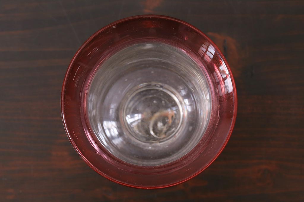 アンティーク雑貨　古民具・骨董　大正期　赤縁氷コップ(吹きガラス)(R-037842)