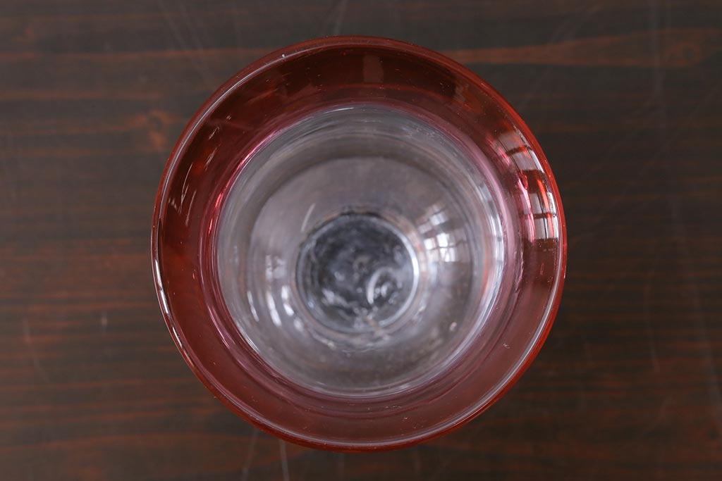 アンティーク雑貨　古民具・骨董　大正期　赤縁氷コップ2点(ペア・吹きガラス)(R-037843)