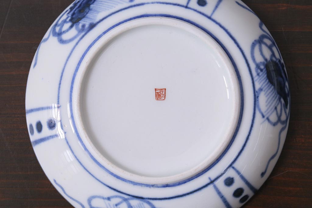 アンティーク雑貨　江戸期　角福　染付小皿2枚セット(和食器)(R-037849)