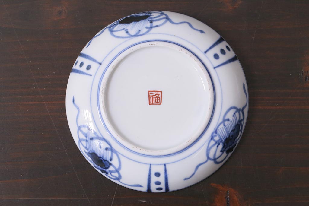 アンティーク雑貨　江戸期　角福　染付小皿2枚セット(和食器)(R-037850)