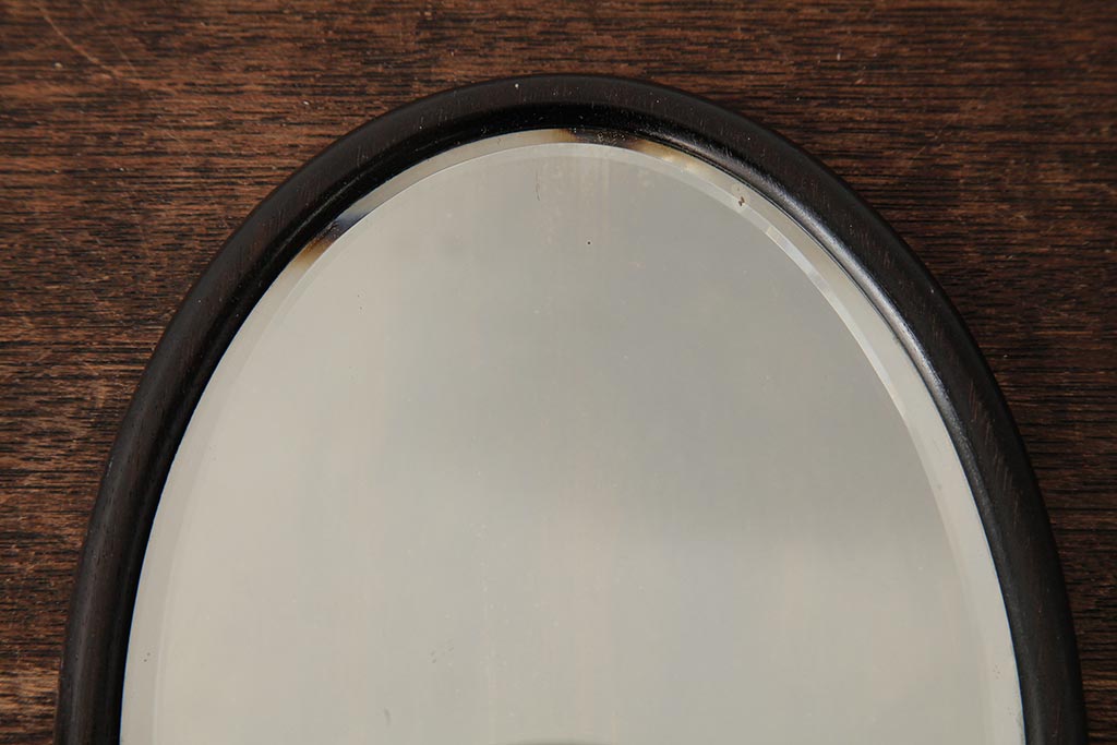 アンティーク雑貨　昭和初期　黒檀材　上品な大人の雰囲気漂う手鏡(ハンドミラー)(R-037859)