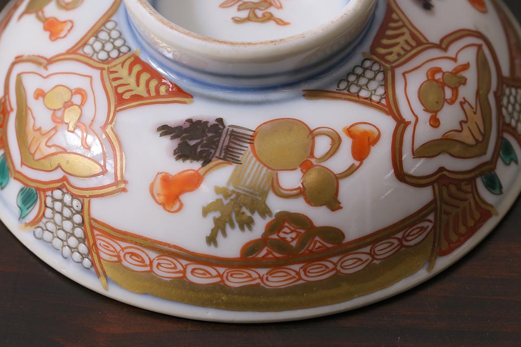 アンティーク雑貨　江戸期　色絵蓋付茶碗3個(伊万里)(R-037873)