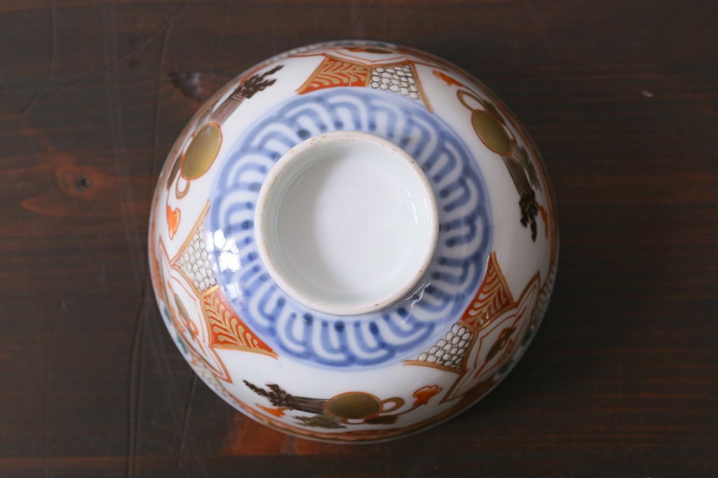 アンティーク雑貨　江戸期　色絵蓋付茶碗3個(伊万里)(R-037874)