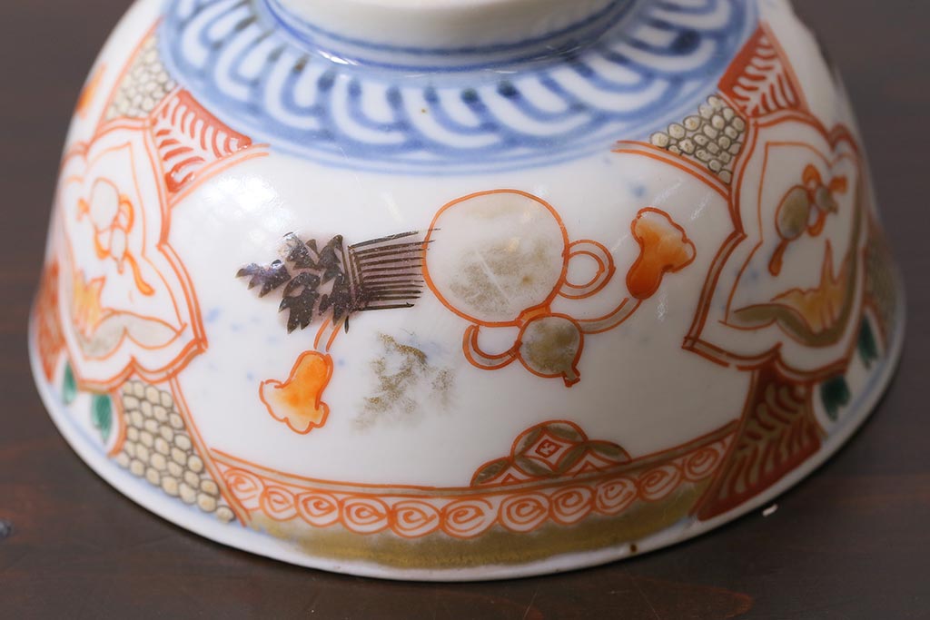 アンティーク雑貨　江戸期　色絵蓋付茶碗2個(伊万里)(R-037876)