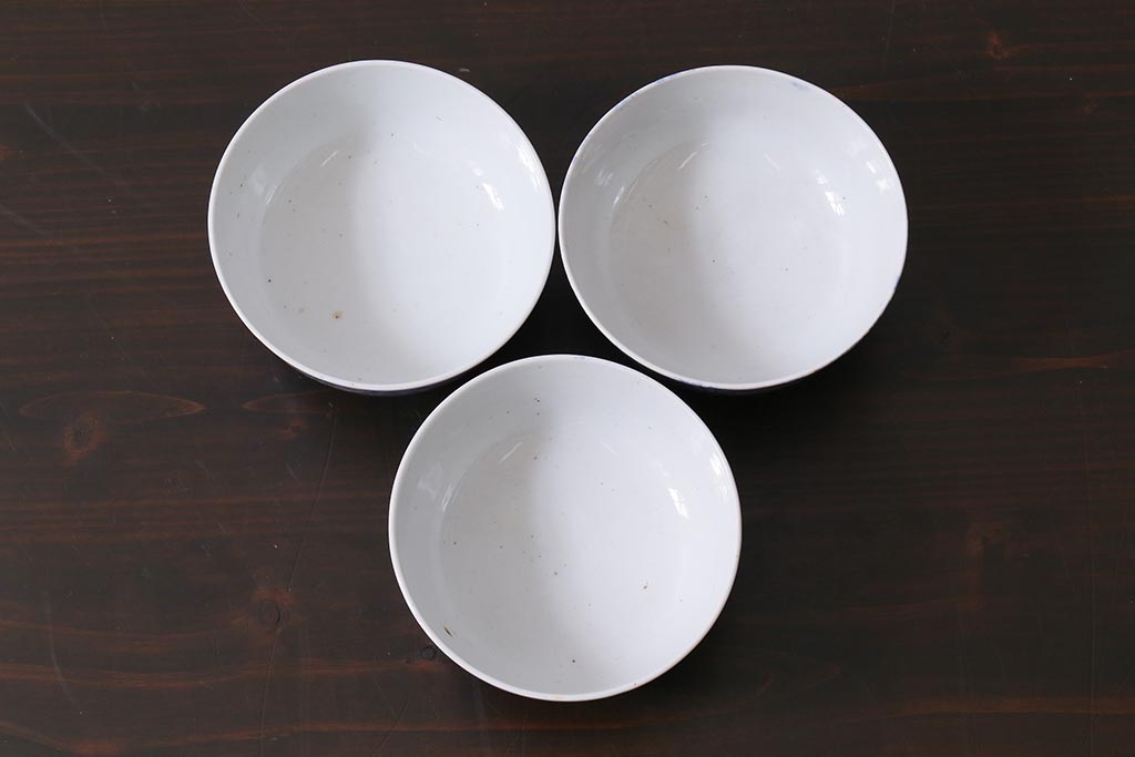 アンティーク雑貨　大正期　龍文　印判蓋茶碗3点セット(R-037884)