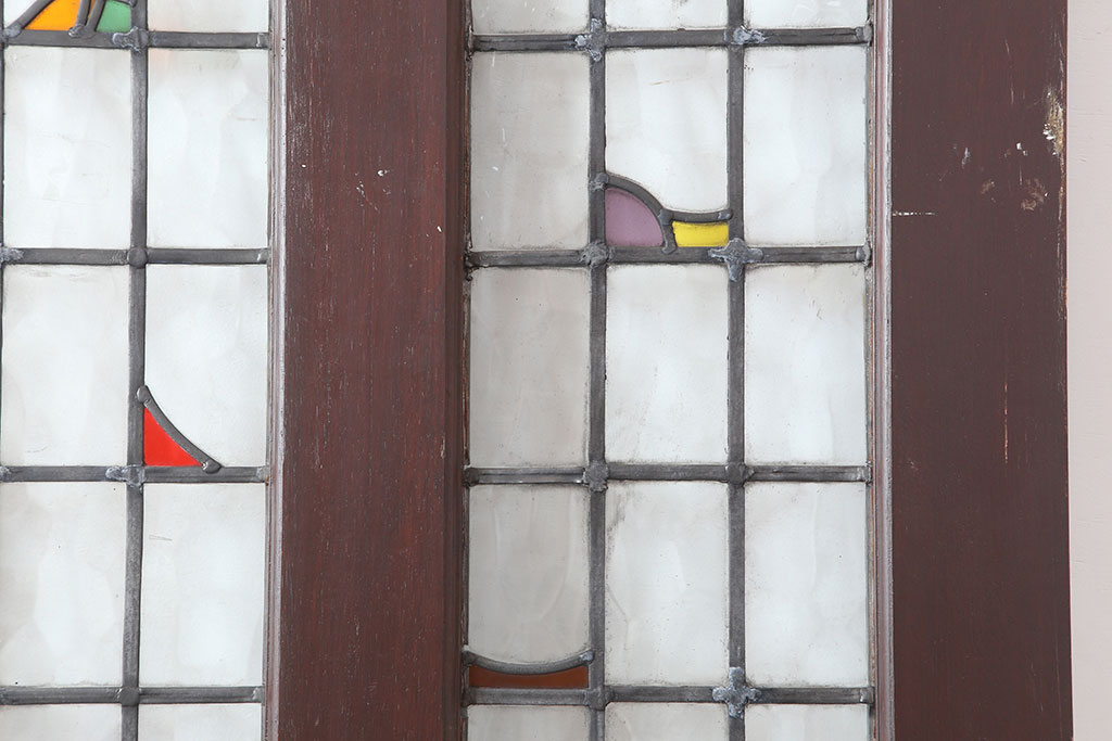 アンティーク建具　イギリスアンティーク　ステンドグラスがおしゃれな木製ドア(扉、建具)(R-037888)