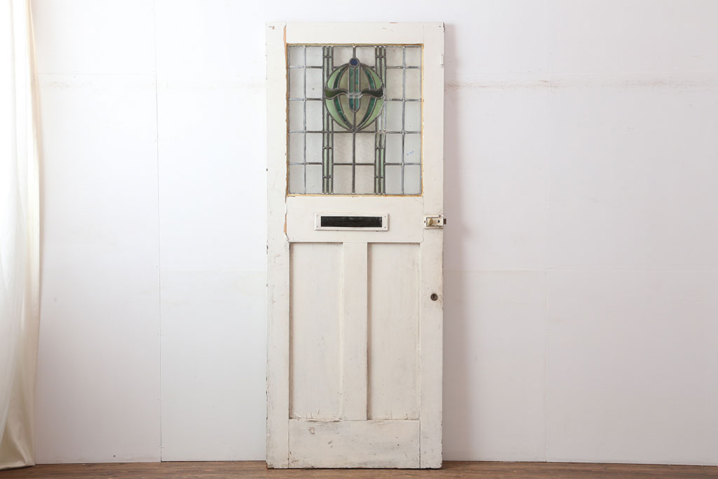 アンティーク建具　イギリスアンティーク　ステンドグラスがおしゃれな木製ドア(扉、建具)(R-037941)