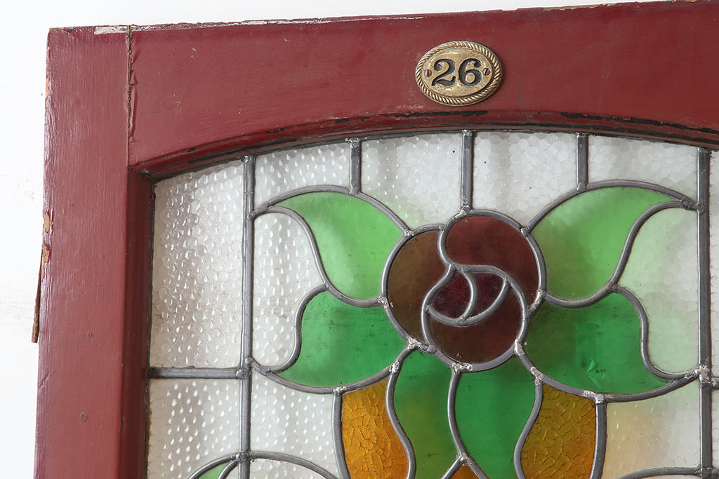 アンティーク建具　イギリスアンティーク　ステンドグラスがおしゃれな木製ドア(扉、建具)(R-037943)