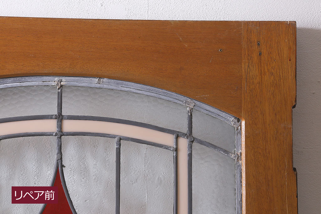 アンティーク建具　イギリスアンティーク　ステンドグラスがおしゃれな木製ドア(扉、建具)(R-037947)
