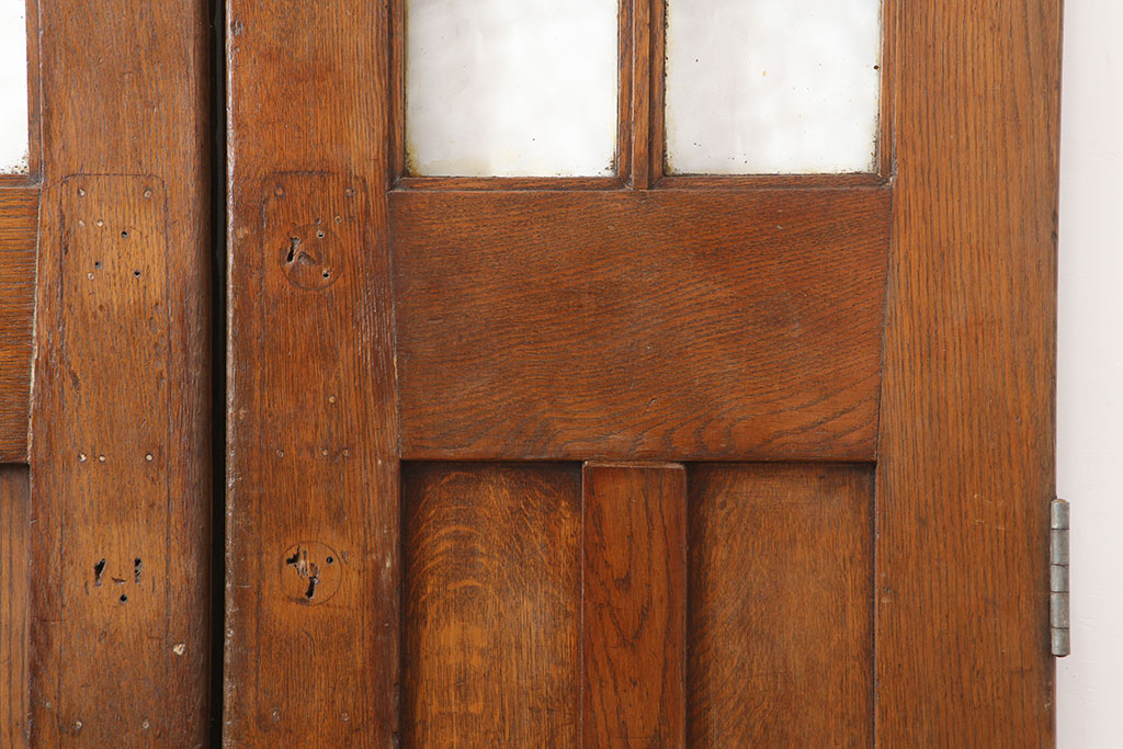 アンティーク建具　フランスアンティーク　オーク材　両開き　ノスタルジックな親子ドア(木製ドア、建具、扉)(R-037977)