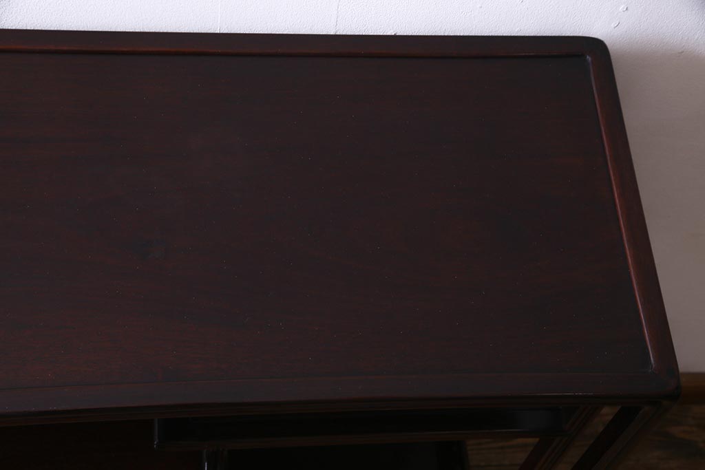 アンティーク家具　上手物!　在銘入り　紫檀(シタン)材　漆　和の趣きを感じさせる飾り棚(茶棚、違い棚)(R-038019)
