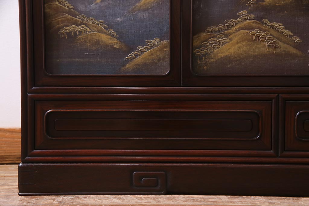 アンティーク家具　上手物!　在銘入り　紫檀(シタン)材　漆　和の趣きを感じさせる飾り棚(茶棚、違い棚)(R-038019)