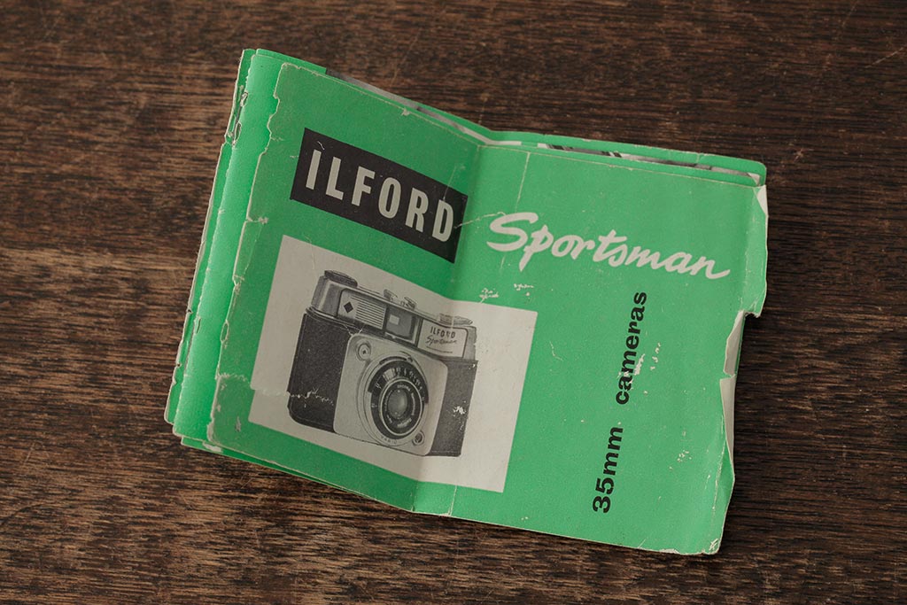 ヴィンテージ雑貨　ILFORD(イルフォード)　Sportsman(スポーツマン)　ケース・説明書付き　ドイツ製　35mmフィルム　ビンテージカメラ(R-038096)