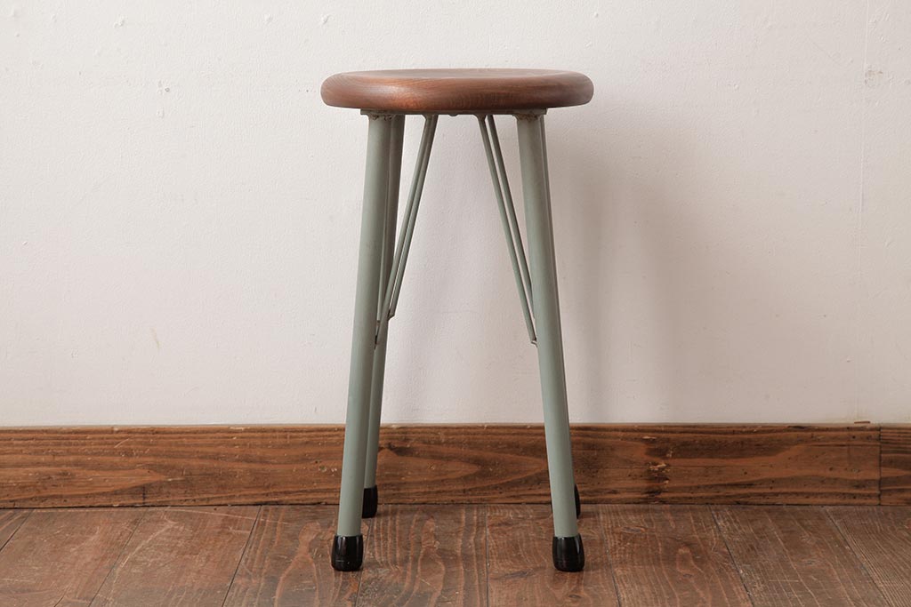 ラフジュ工房オリジナル　青緑色のペイントが目を引く丸スツール(チェア、椅子)(R-038128)