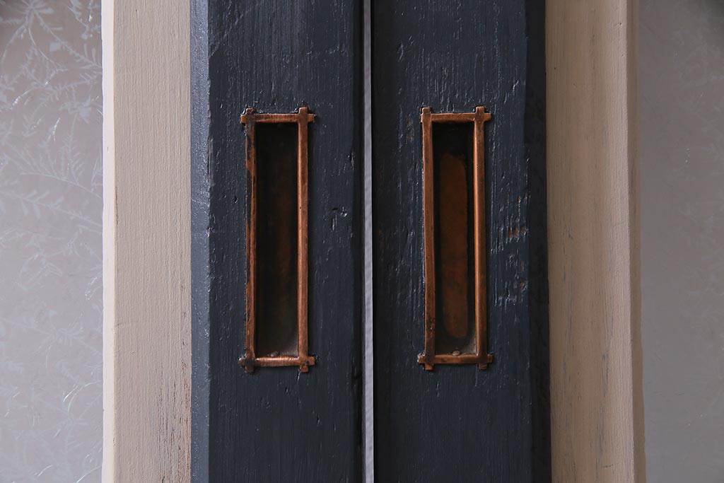 アンティーク建具　ペイント建具　ツートーンカラーのペイントがお洒落なガラス帯戸4枚セット(引き戸、建具)(R-038150)