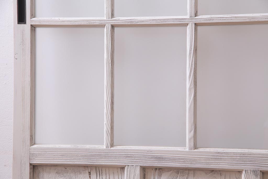 アンティーク建具  ペイント  すりガラス　爽やかなホワイトカラーのガラス戸1枚(引き戸)(R-038154)