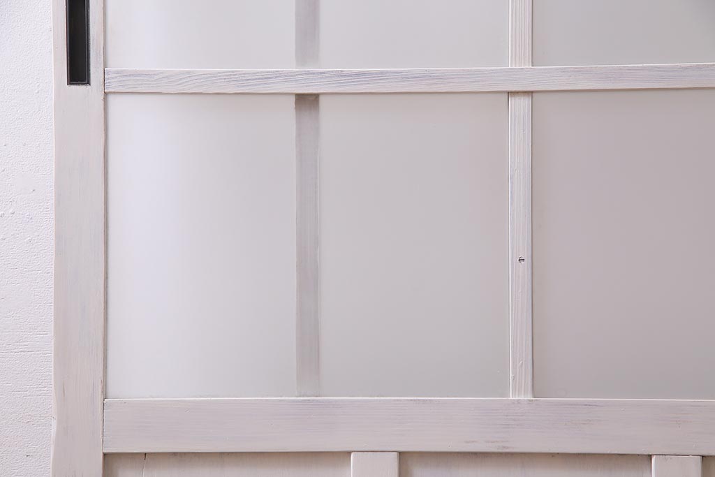 アンティーク建具  ペイント  すりガラス　爽やかなホワイトカラーのガラス戸1枚(引き戸)(R-038154)