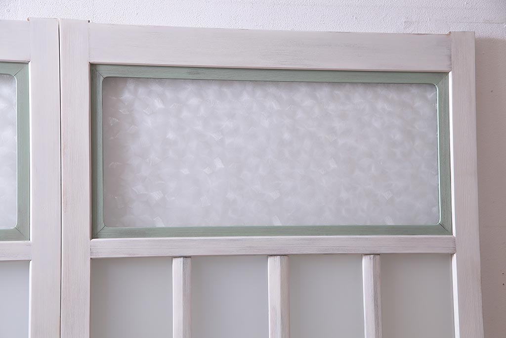 アンティーク建具　ペイント　すりガラス　フレンチナチュラルにもぴったりなガラス戸2枚セット(引き戸)(R-038155)