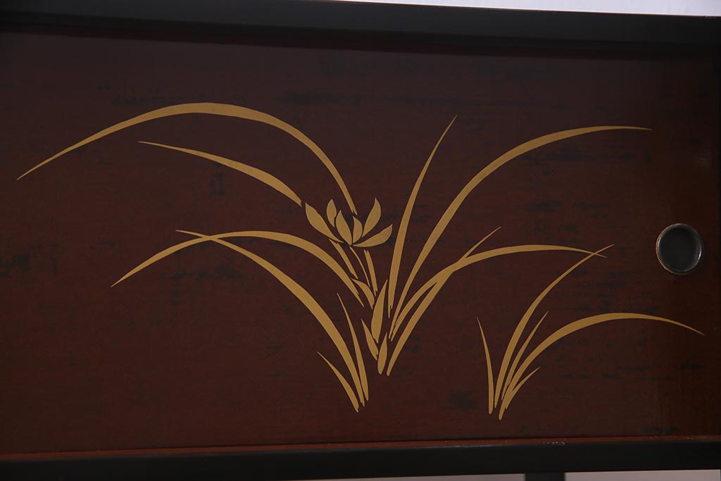 中古　国産　蒔絵　深みのある色味が上品な漆塗りの茶棚(定価75万円)(飾り棚、収納棚)(R-038158)