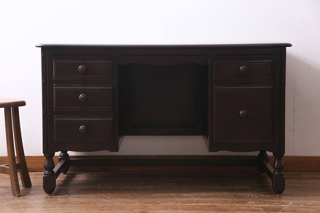 ヴィンテージ家具　イギリスビンテージ　ERCOL(アーコール)　Old Colonial(オールドコロニアル)　両袖デスク(両袖机、在宅ワーク、在宅用ライティングデスク、ワークデスク)(R-038159)