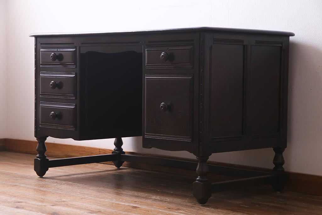 ヴィンテージ家具　イギリスビンテージ　ERCOL(アーコール)　Old Colonial(オールドコロニアル)　両袖デスク(両袖机、在宅ワーク、在宅用ライティングデスク、ワークデスク)(R-038159)