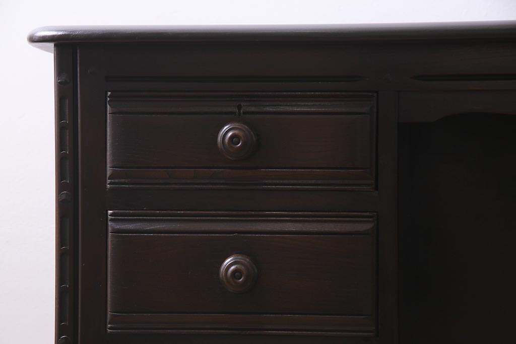 ヴィンテージ家具　イギリスビンテージ　ERCOL(アーコール)　Old Colonial(オールドコロニアル)　両袖デスク(両袖机、在宅ワーク、在宅用ライティングデスク、ワークデスク)(R-038159)