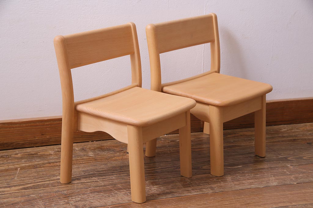 中古　飛騨産業　キツツキ　KF202B　ビーチ材　キッズスタッキングチェア2脚セット(子供椅子)(R-038163)