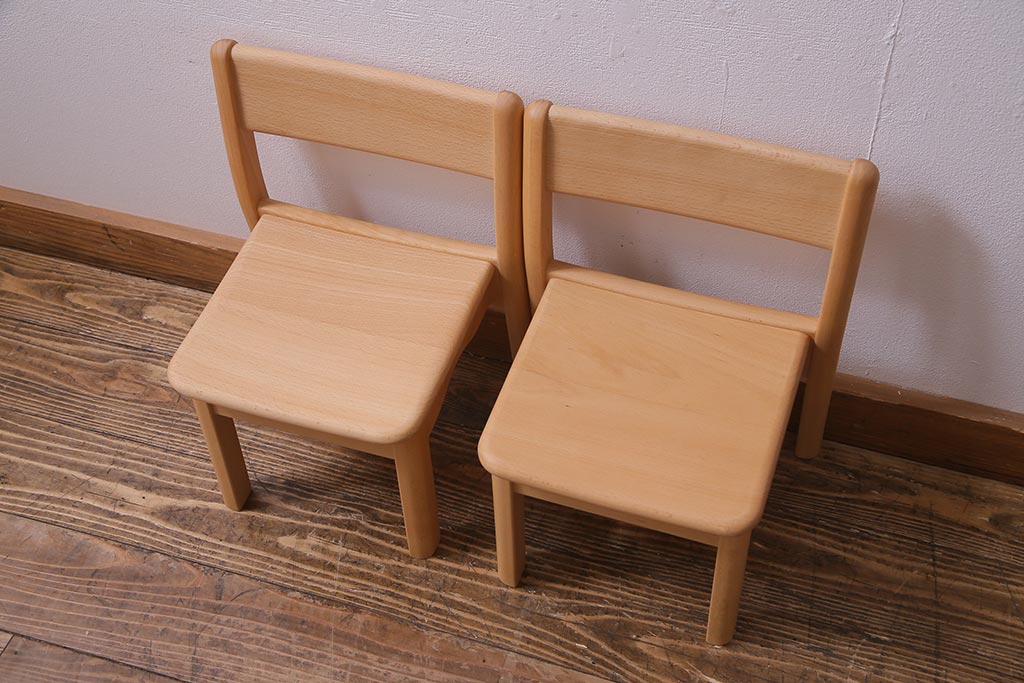 中古　飛騨産業　キツツキ　KF202B　ビーチ材　キッズスタッキングチェア2脚セット(子供椅子)(R-038163)