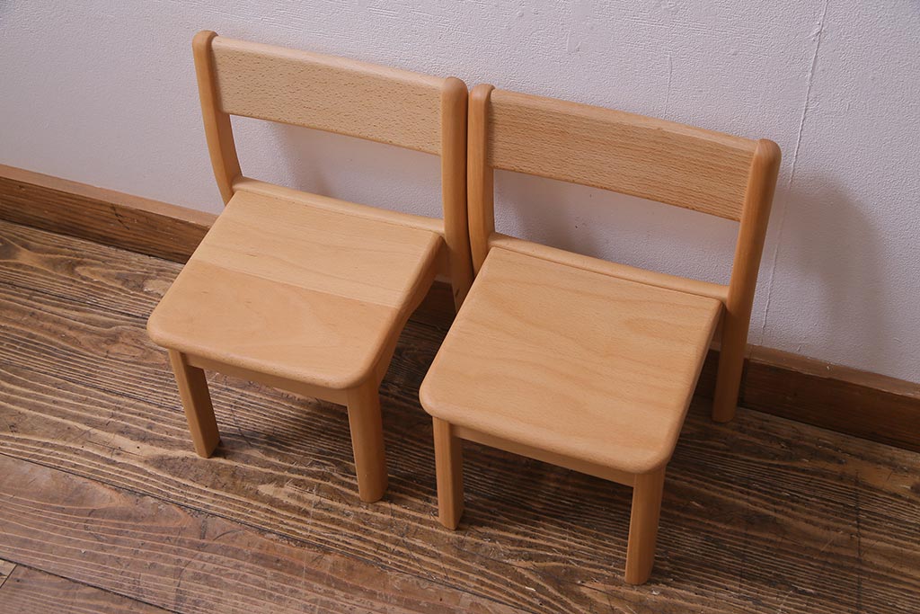 中古　飛騨産業　キツツキ　KF202B　ビーチ材　キッズスタッキングチェア2脚セット(子供椅子)(R-038164)