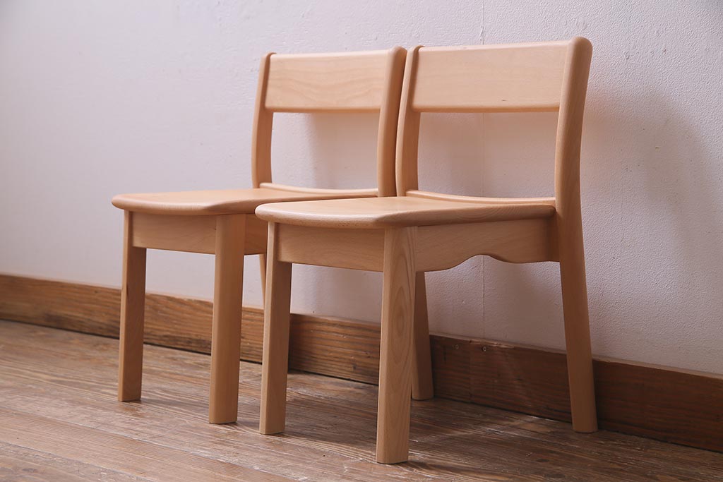 中古　飛騨産業　キツツキ　KF205B　ビーチ材　キッズスタッキングチェア2脚セット(子供椅子)(R-038173)