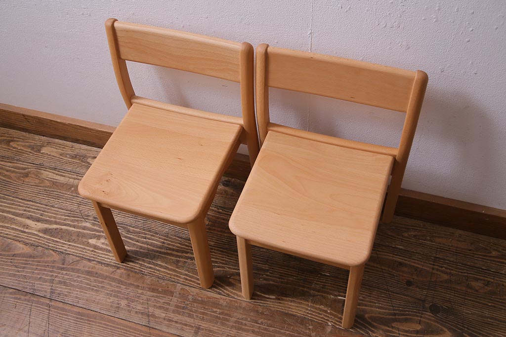 中古　飛騨産業　キツツキ　KF205B　ビーチ材　キッズスタッキングチェア2脚セット(子供椅子)(R-038173)