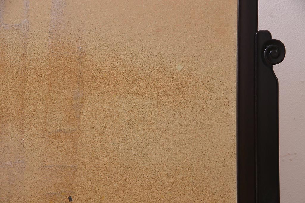 アンティーク家具　黒檀(コクタン)材　漆塗り　透かし彫りが目を引く衝立(パーテーション、仕切り)(R-038177)