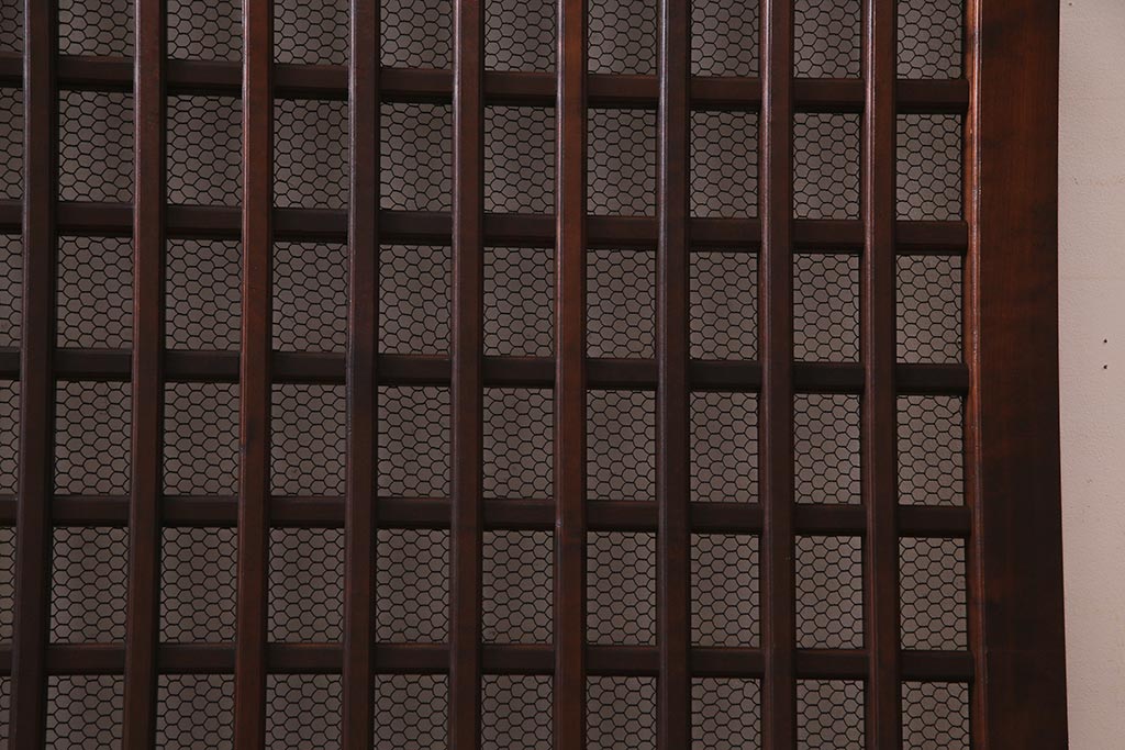 アンティーク建具　明治大正期　亀甲金網　細かなマス目が目を惹く珍しいサイズの格子蔵戸(建具、引き戸、玄関戸)(R-038187)