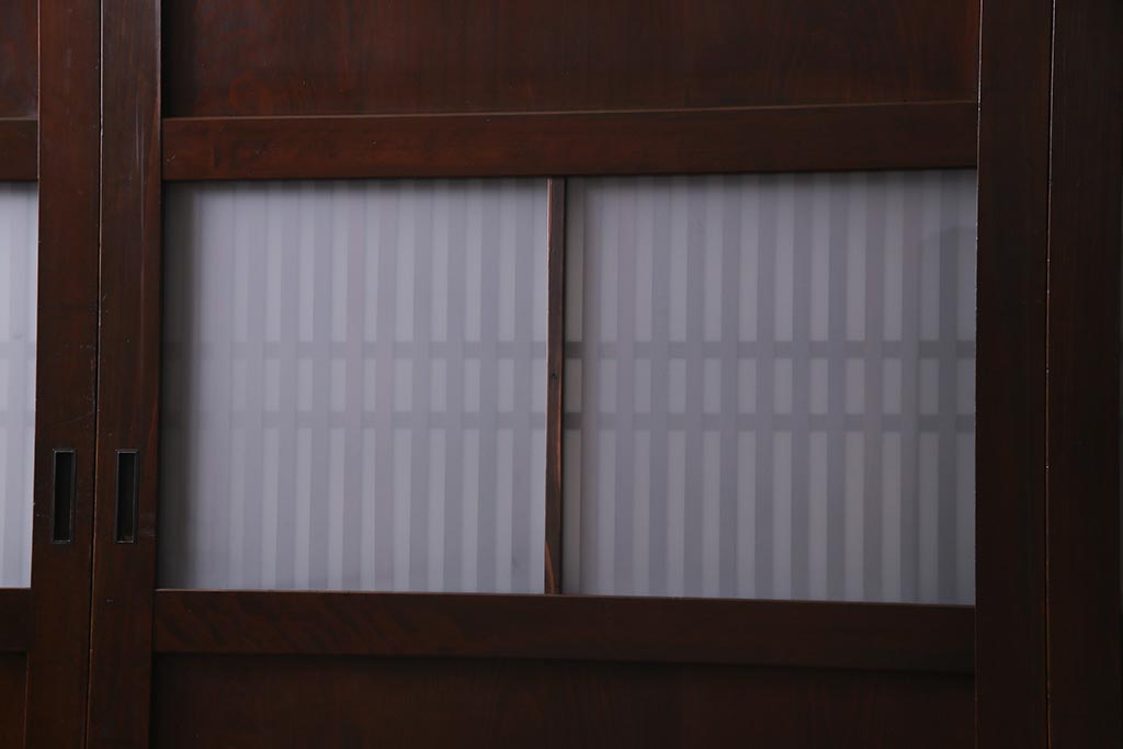 アンティーク建具　和製アンティーク　すりガラス入り　凛とした雰囲気が魅力的な格子帯戸4枚セット(板戸、引き戸、建具)(R-038200)
