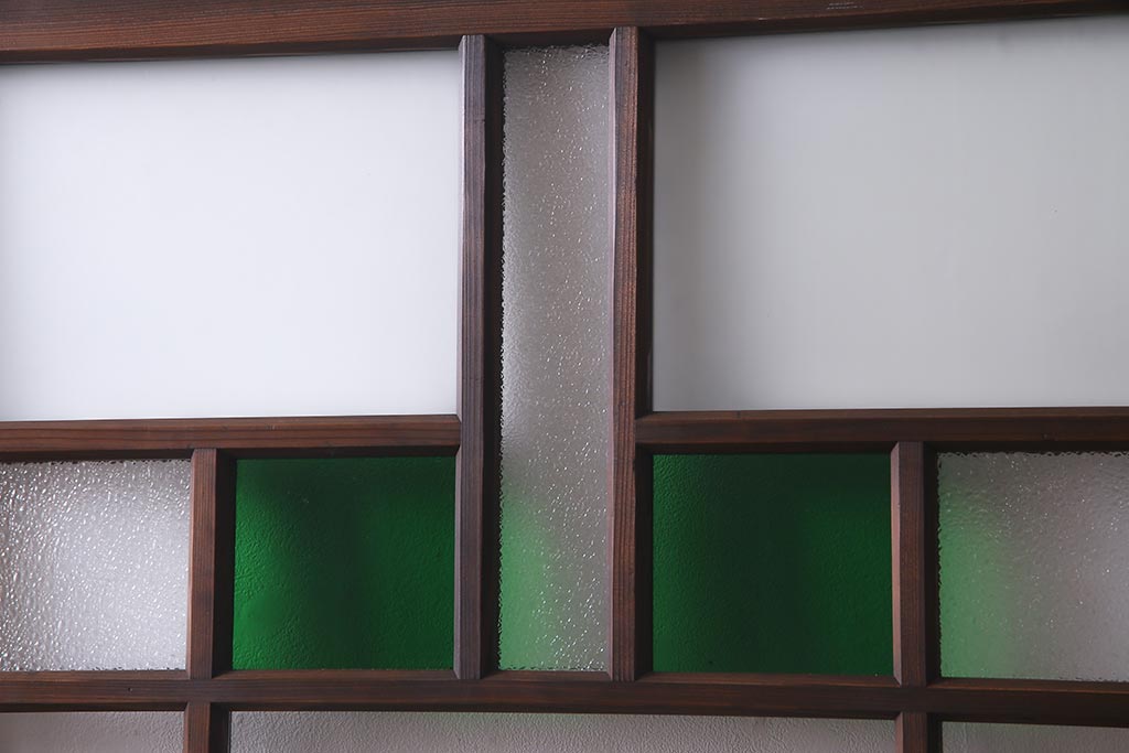 アンティーク建具　大正期　当時物色ガラス入り　表情豊かなガラス戸2枚セット(引き戸、建具)(R-038207)