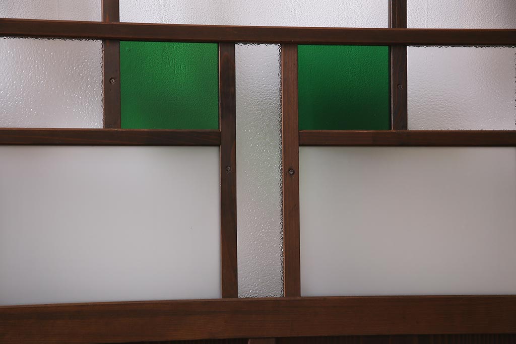 アンティーク建具　大正期　当時物色ガラス入り　表情豊かなガラス戸2枚セット(引き戸、建具)(R-038207)